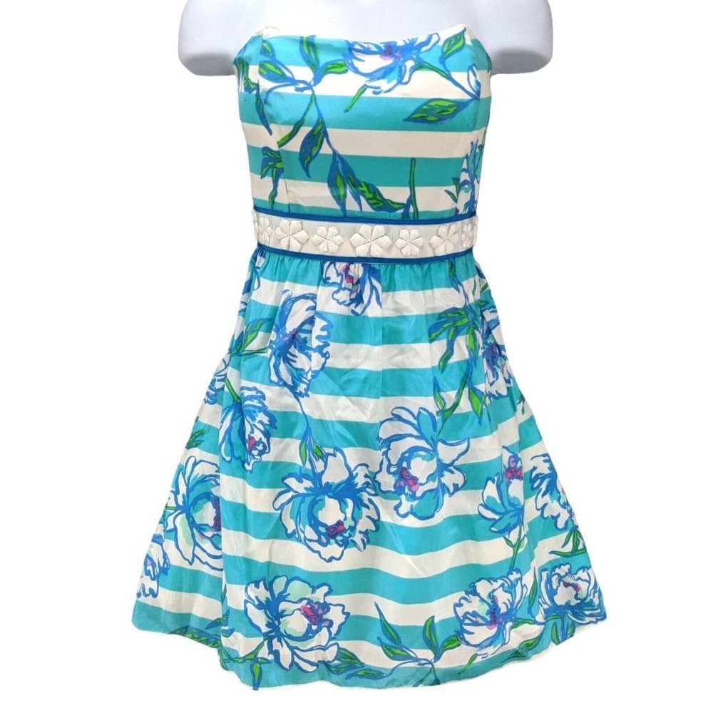 Lilly Pulitzer Fluorescent Langley Dress Shorely Blue Tossing The Line Size 10